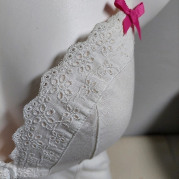 Cacique Intimates White‎ Corset Bra Size XL Bustier Y2K Eyelet Trim Pink Bows - Picture 11 of 12